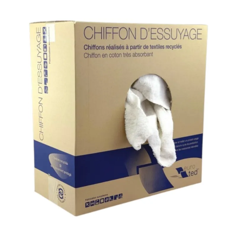 [C010055 / CEPB8K] Chiffon Éponge Blanc Haute Absorption – Carton de 8 kg (100 % Coton Recyclé)