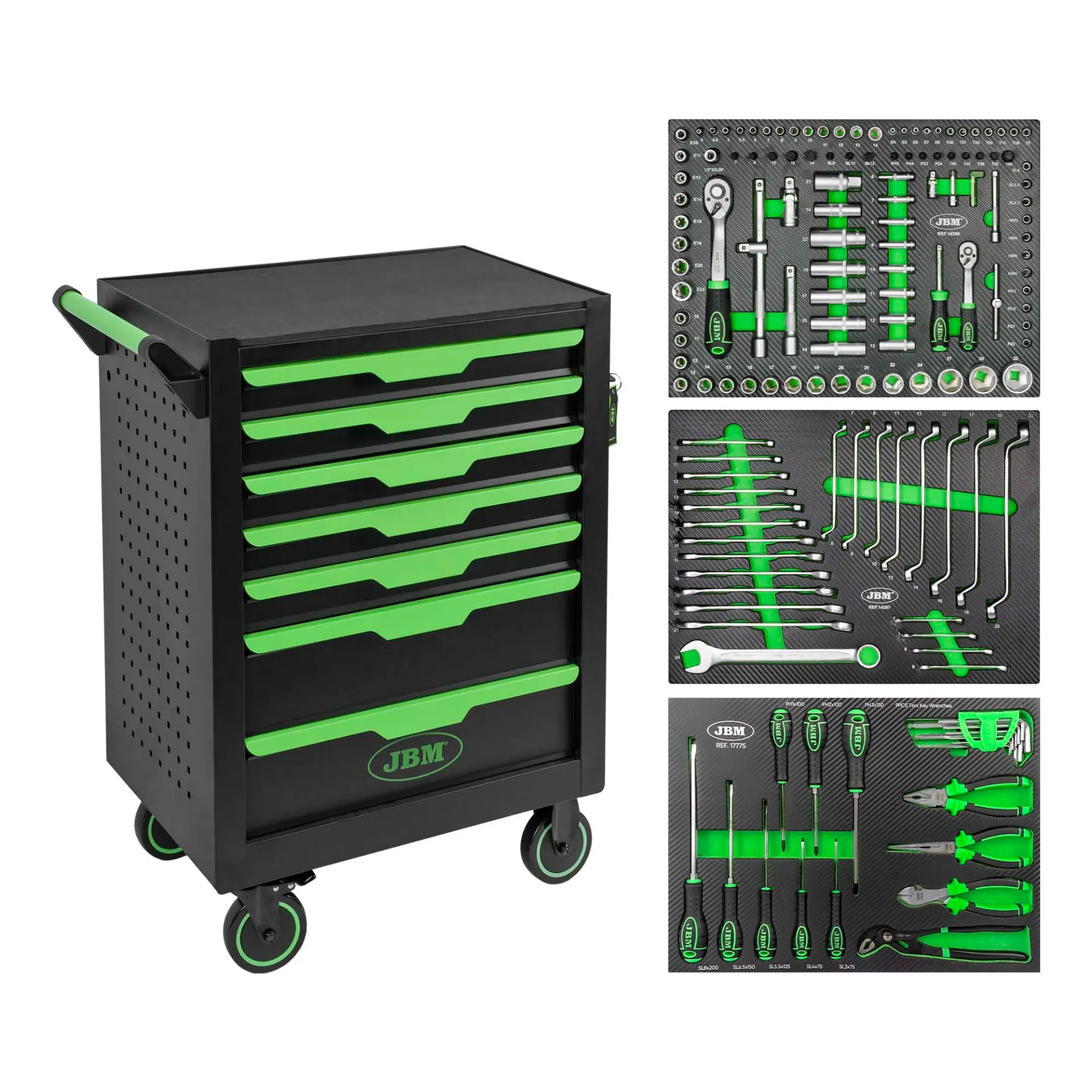 [54834] Servante d'atelier équipée - 7 tiroirs - 154 pièces